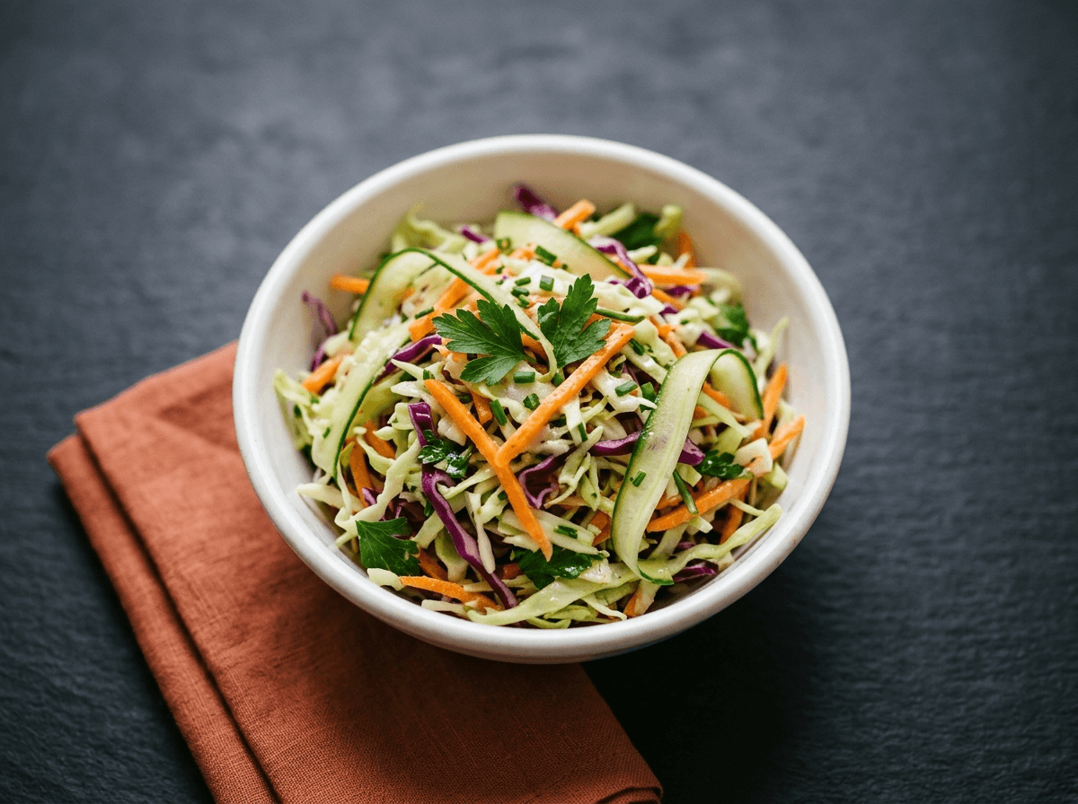 Coleslaw with carrots, cucumber and herbs