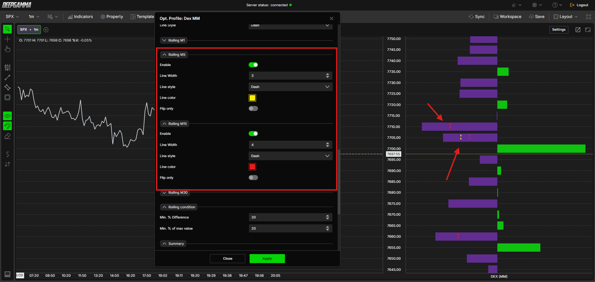 Option Gex Profile - DeepGamma Web. Rolling condition screenshot 12.