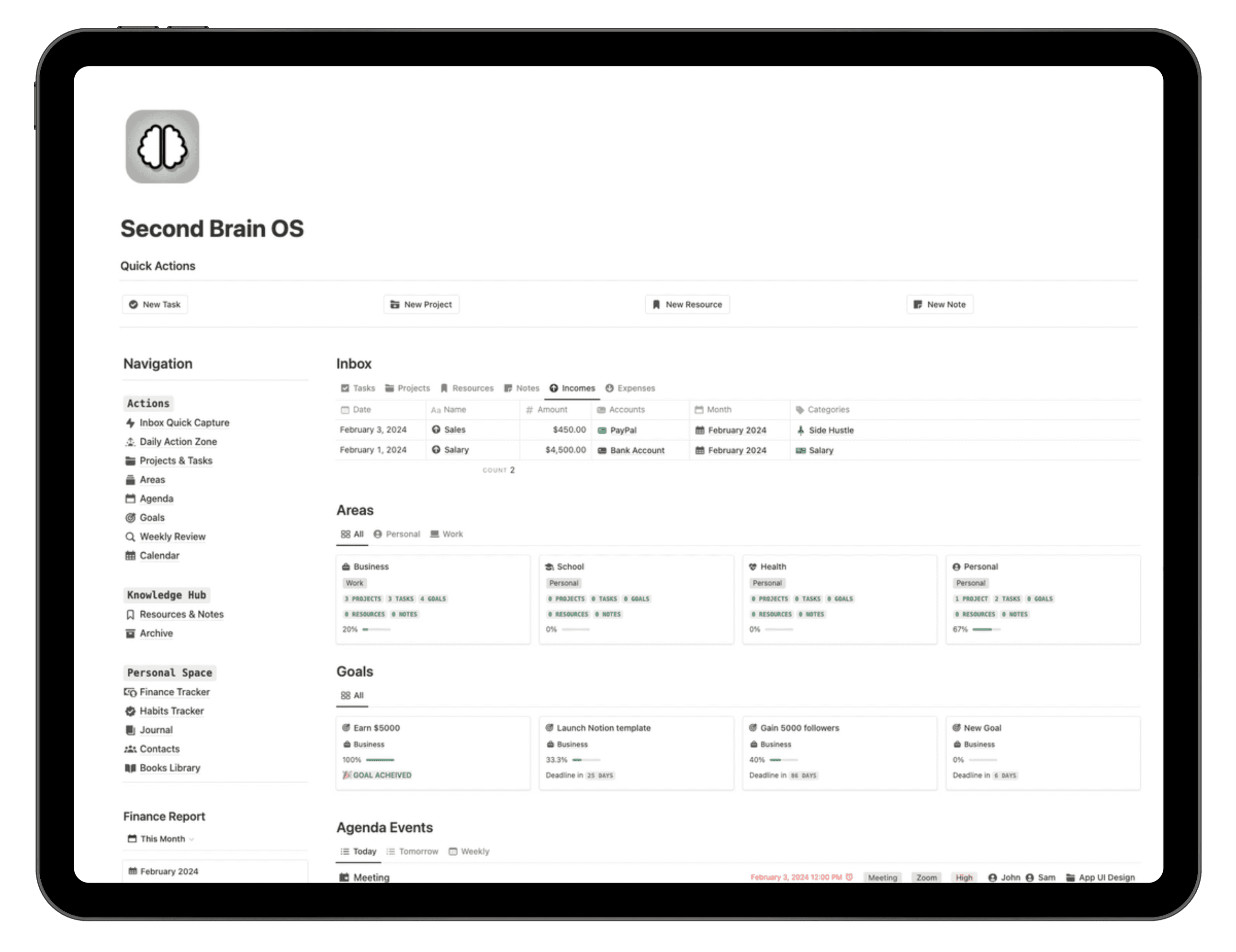 Notion Second Brain Mockup