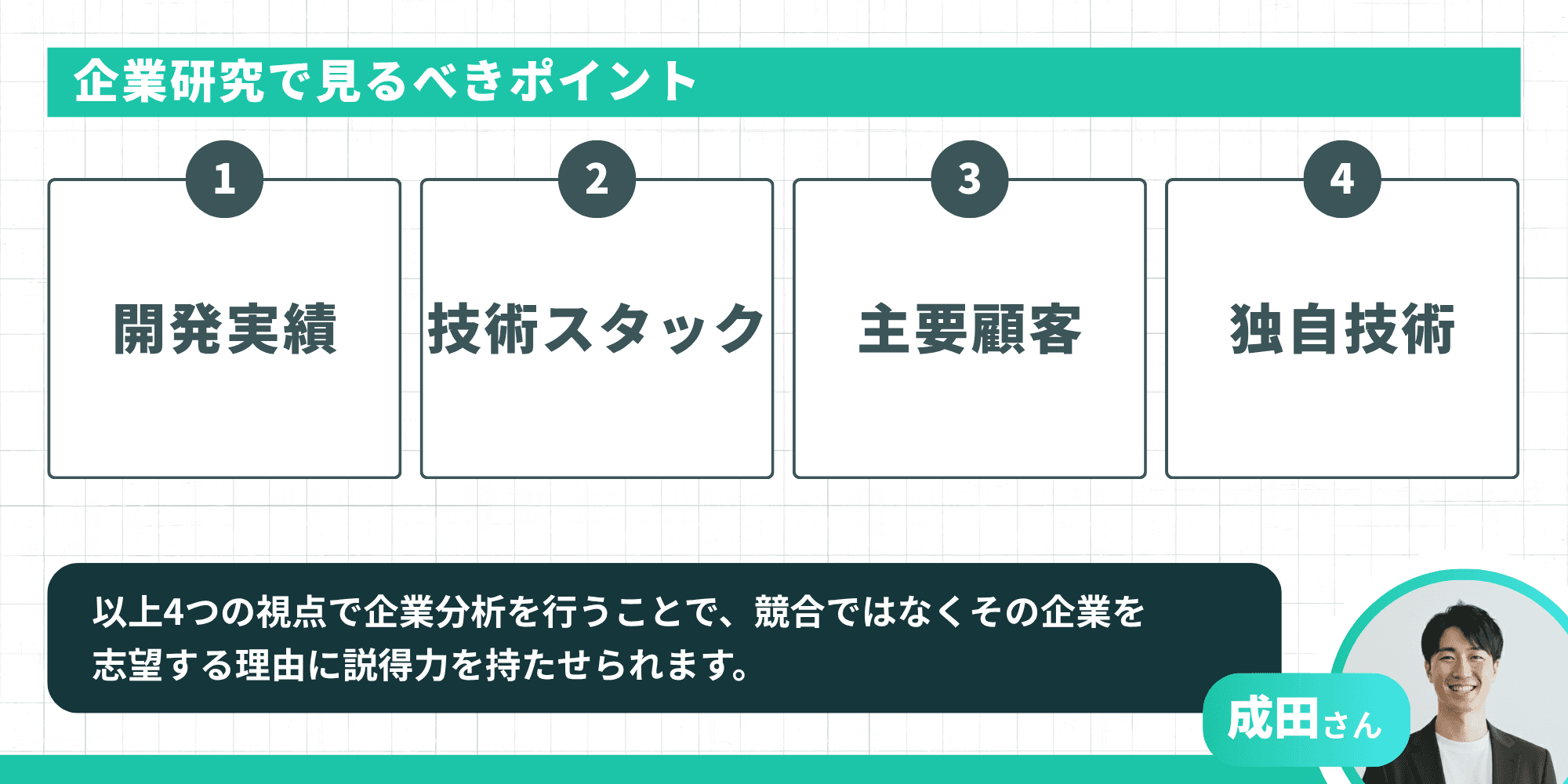 企業研究で見るべき4つのポイント：開発実績、技術スタック、主要顧客、独自技術
