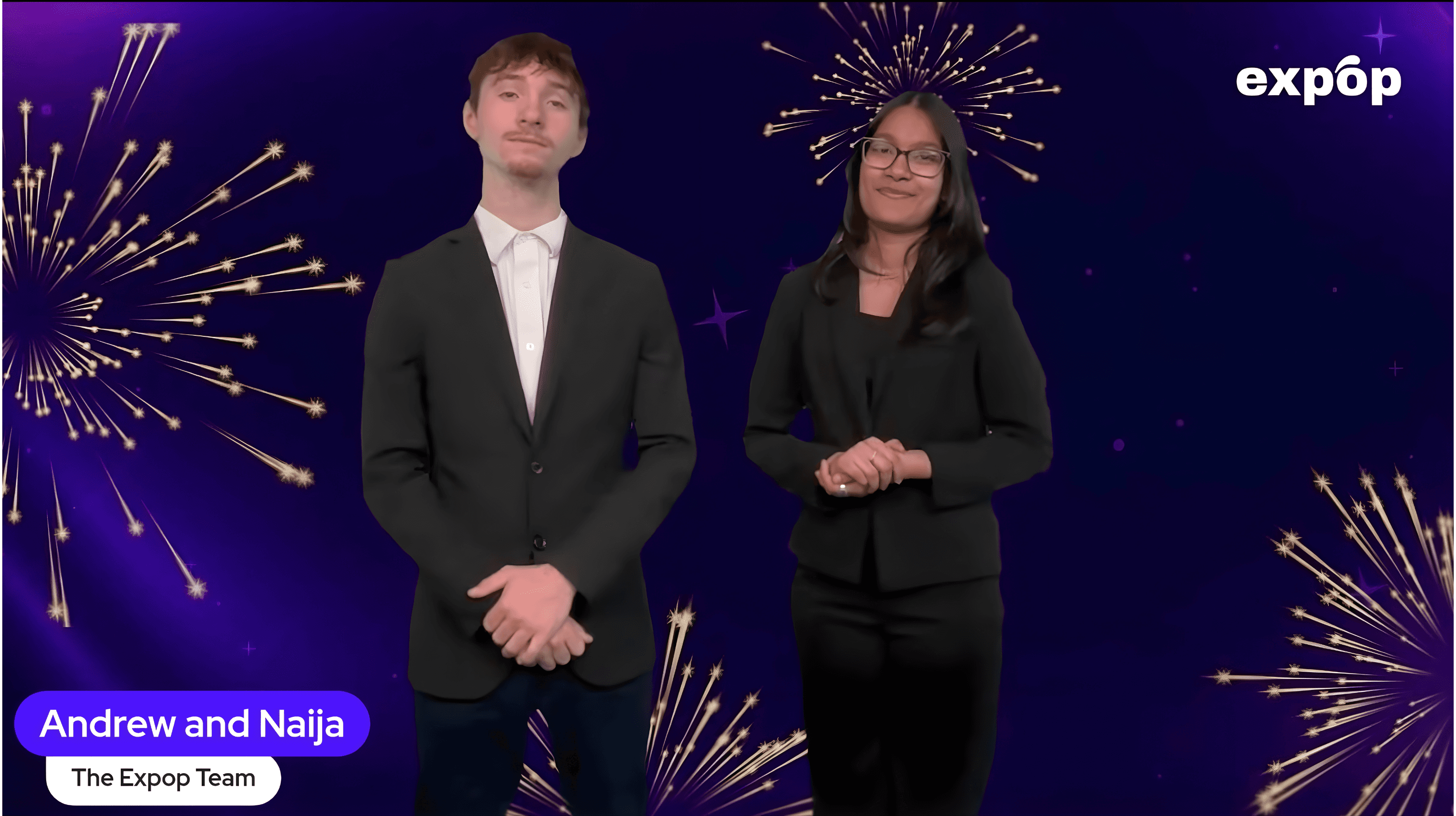 Andrew Roberts and Naija Agarwal emceeing the Expop Startup Challenge Grand Finale