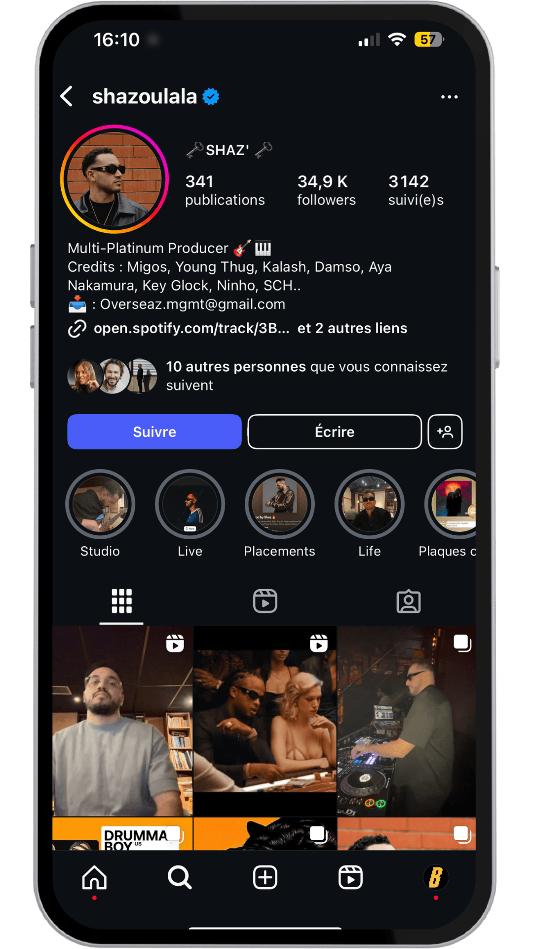 Compte Instagram client artiste