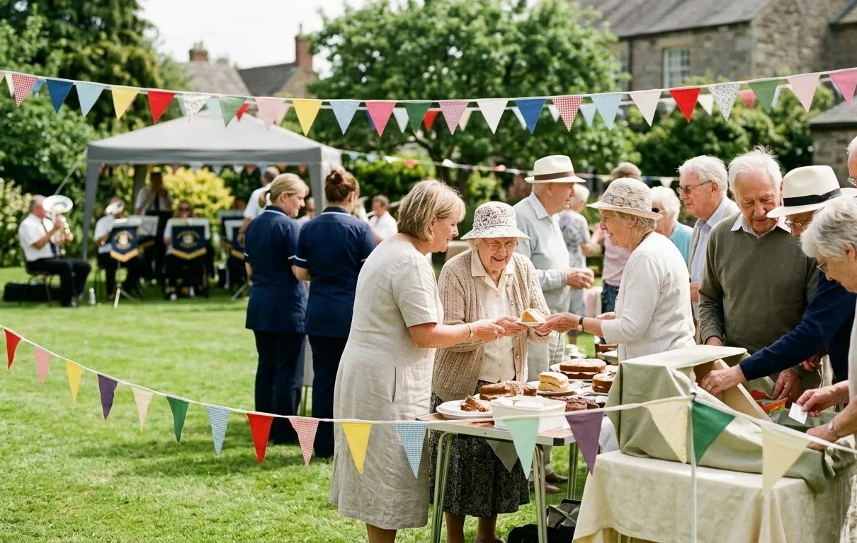 Bunting, cake stalls and residents in sun hats at the summer fête