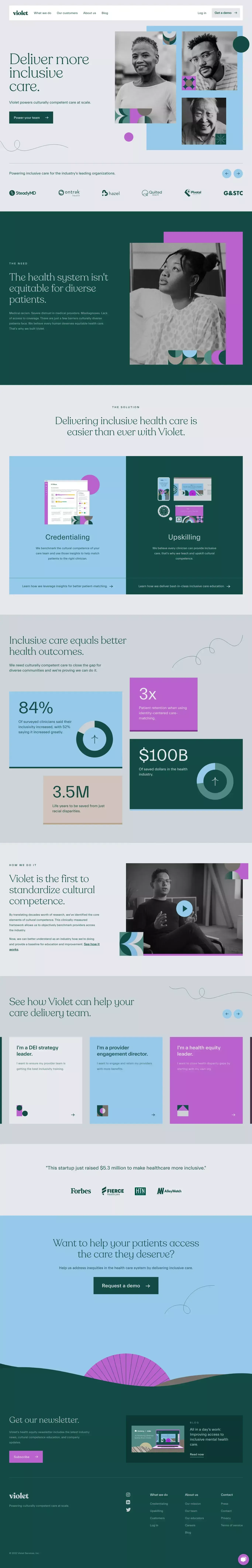 Deliver more inclusive care. landing page screenshot showcasing Health & Fitness and Medical design