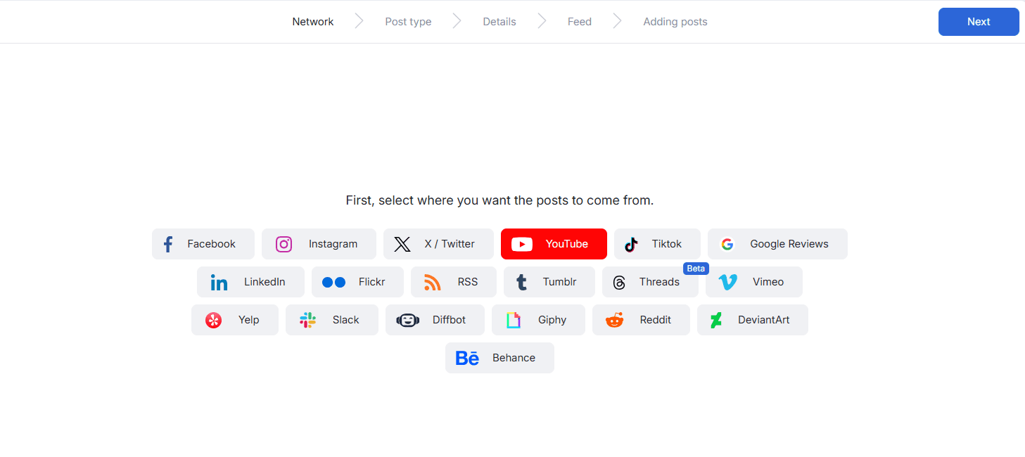 choose youtube as source