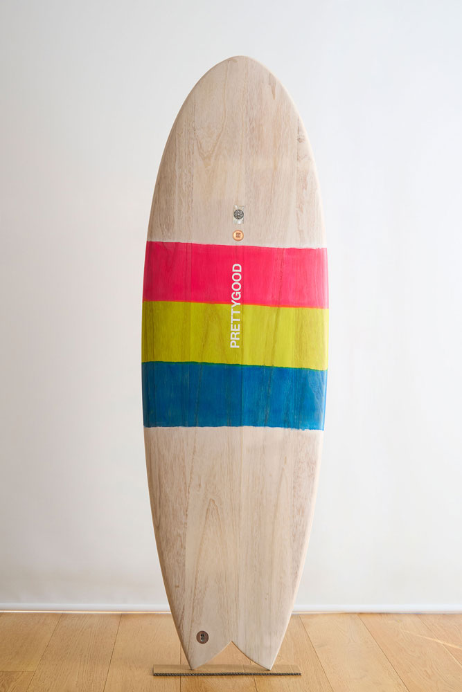 Timber surfboard round nose fish