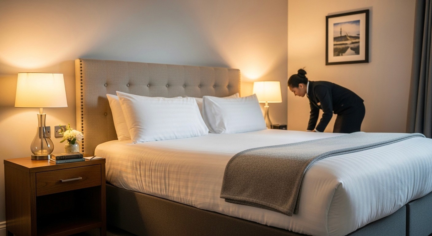 Technician in full protective gear performing insecticide spray treatment inside a facility