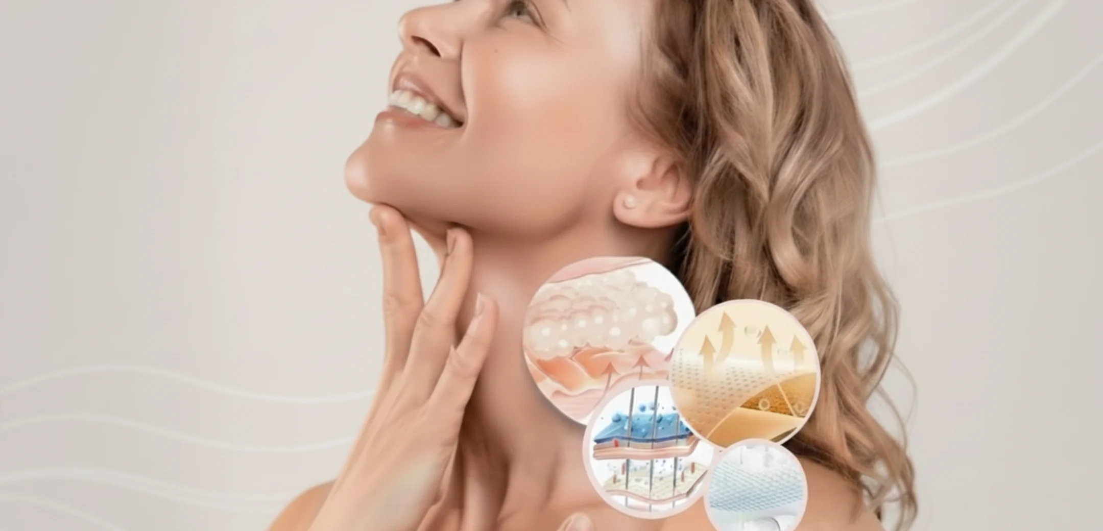 Zabieg tropokolagenem, zdjecie przedstawia kobiete która cieszy sie po zabiegu