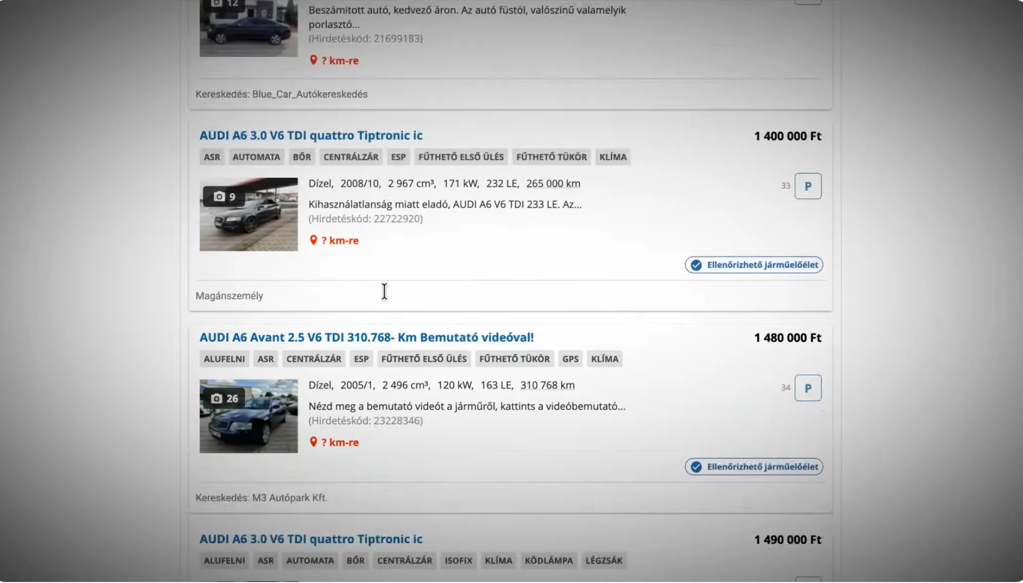 használt Audi A6 C6 találatlista