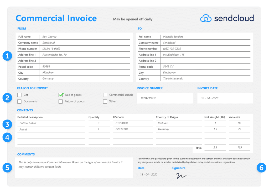 commercial invoice example