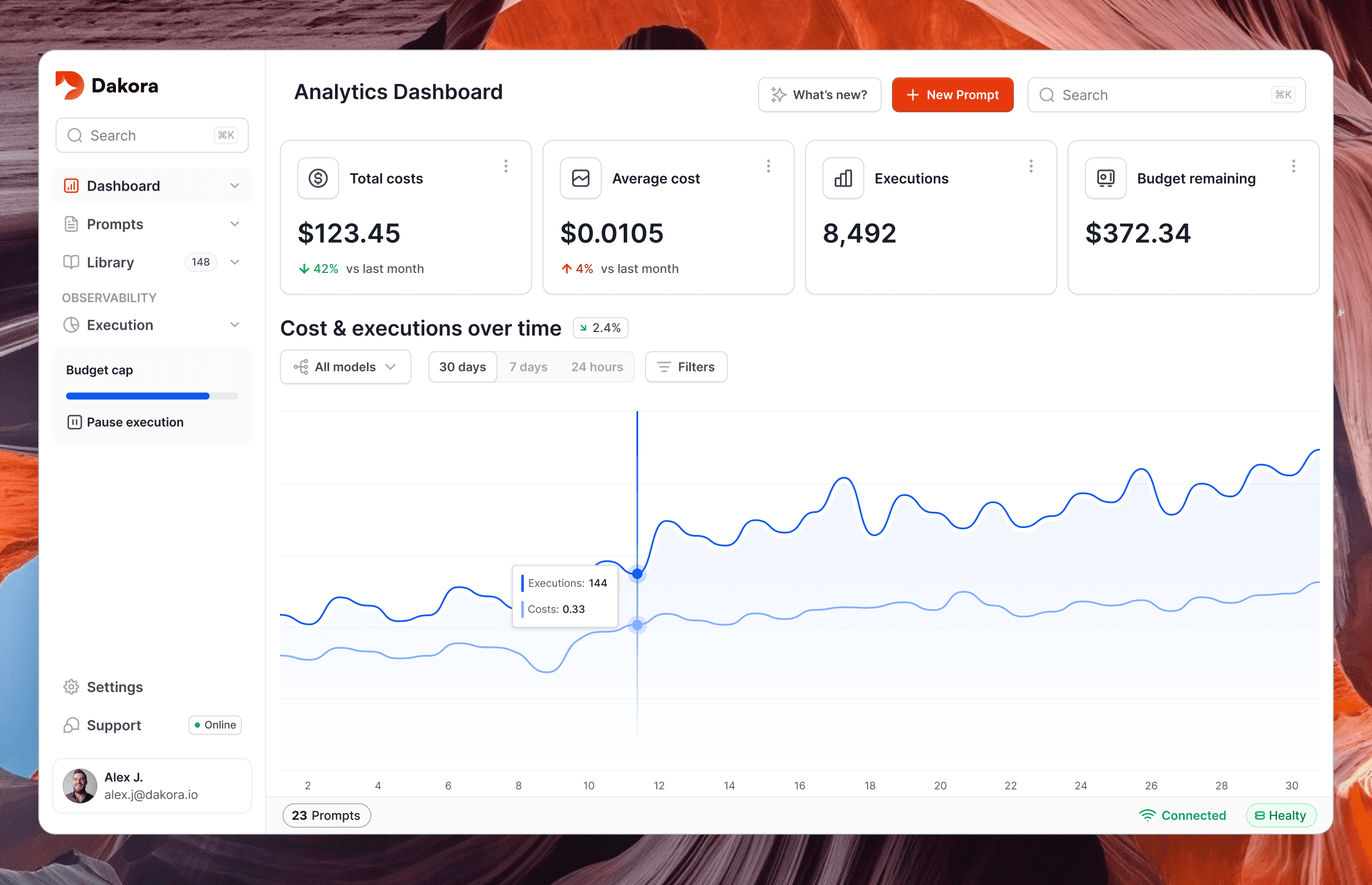 Image of the Dakora dashboard