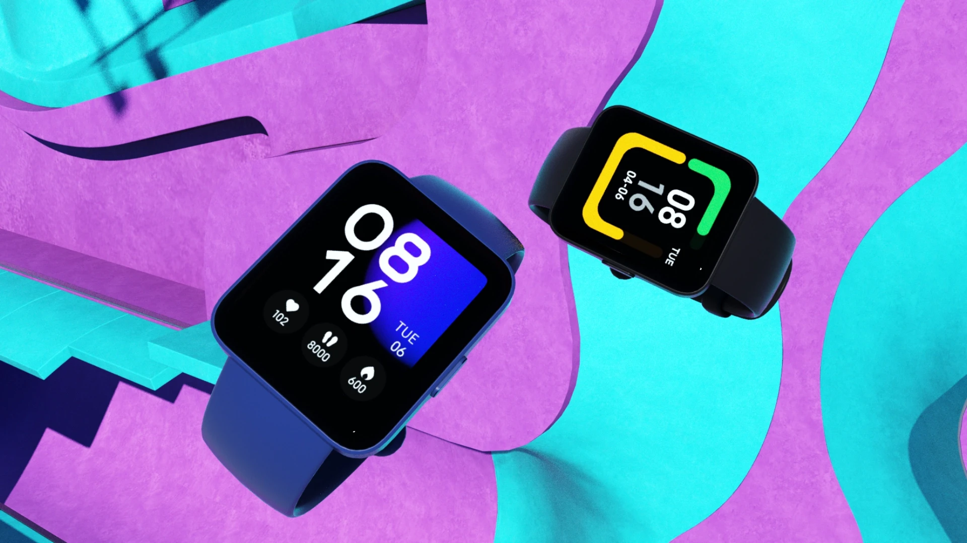 Close-up 3D render highlighting Redmi Watch 2 Lite display and frame