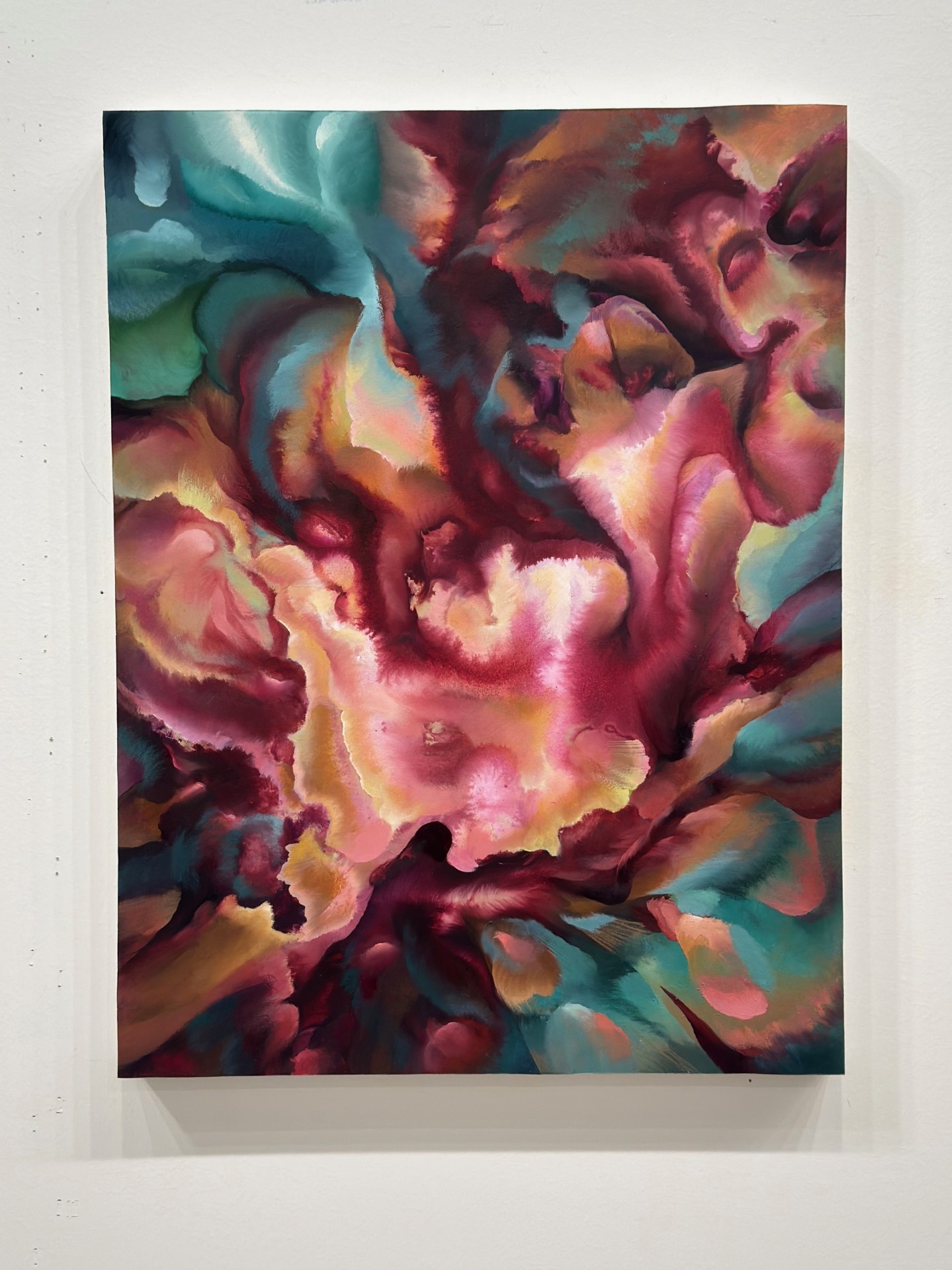 Kevin Cosley’s painting Sudden Growth, 75x75 inches, oil on canvas, 2024. On view at the Meydenbauer Center as part of the exhibit Somewhere I’ve Never Been Before.