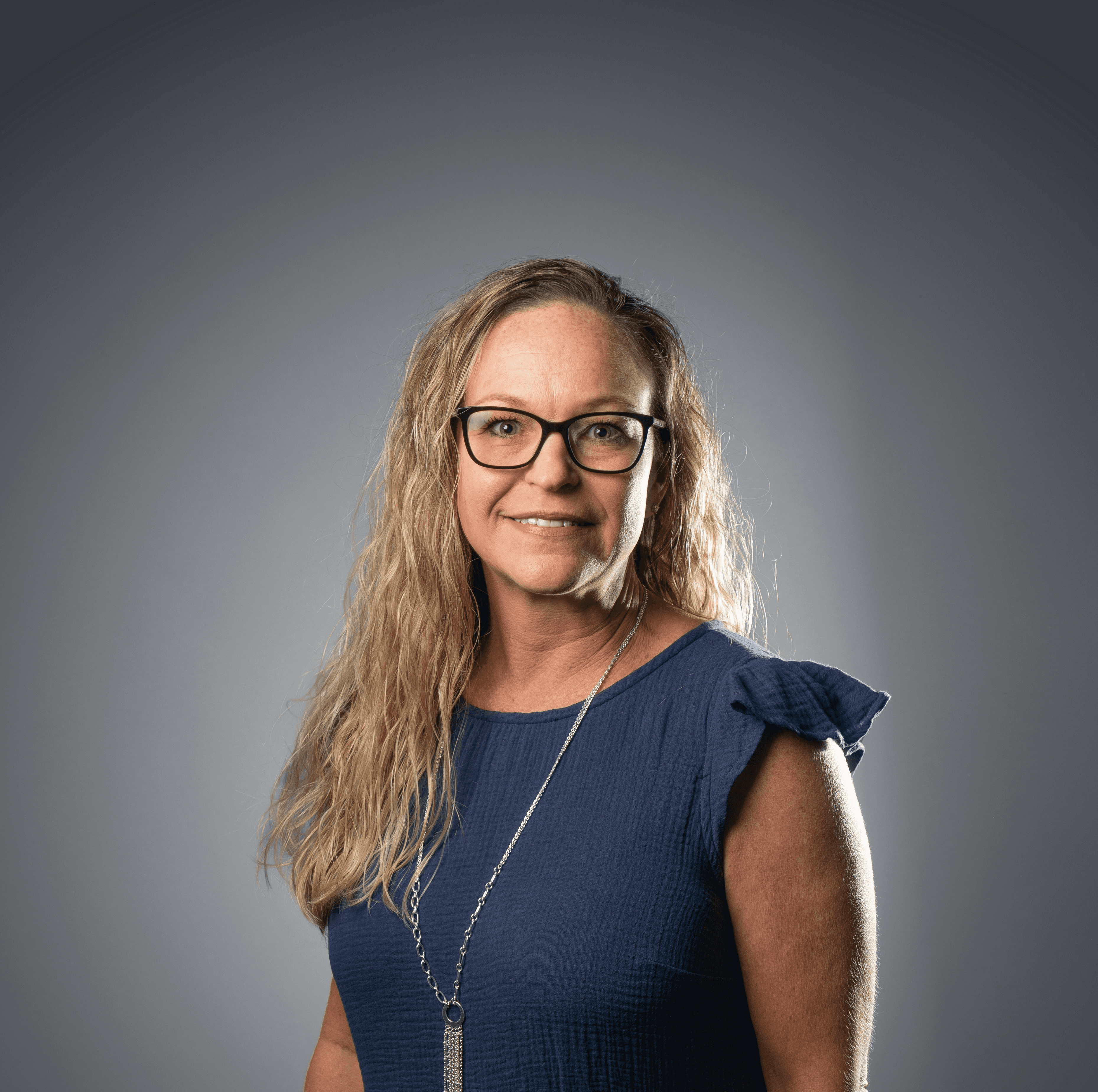 a woman in a blue dress