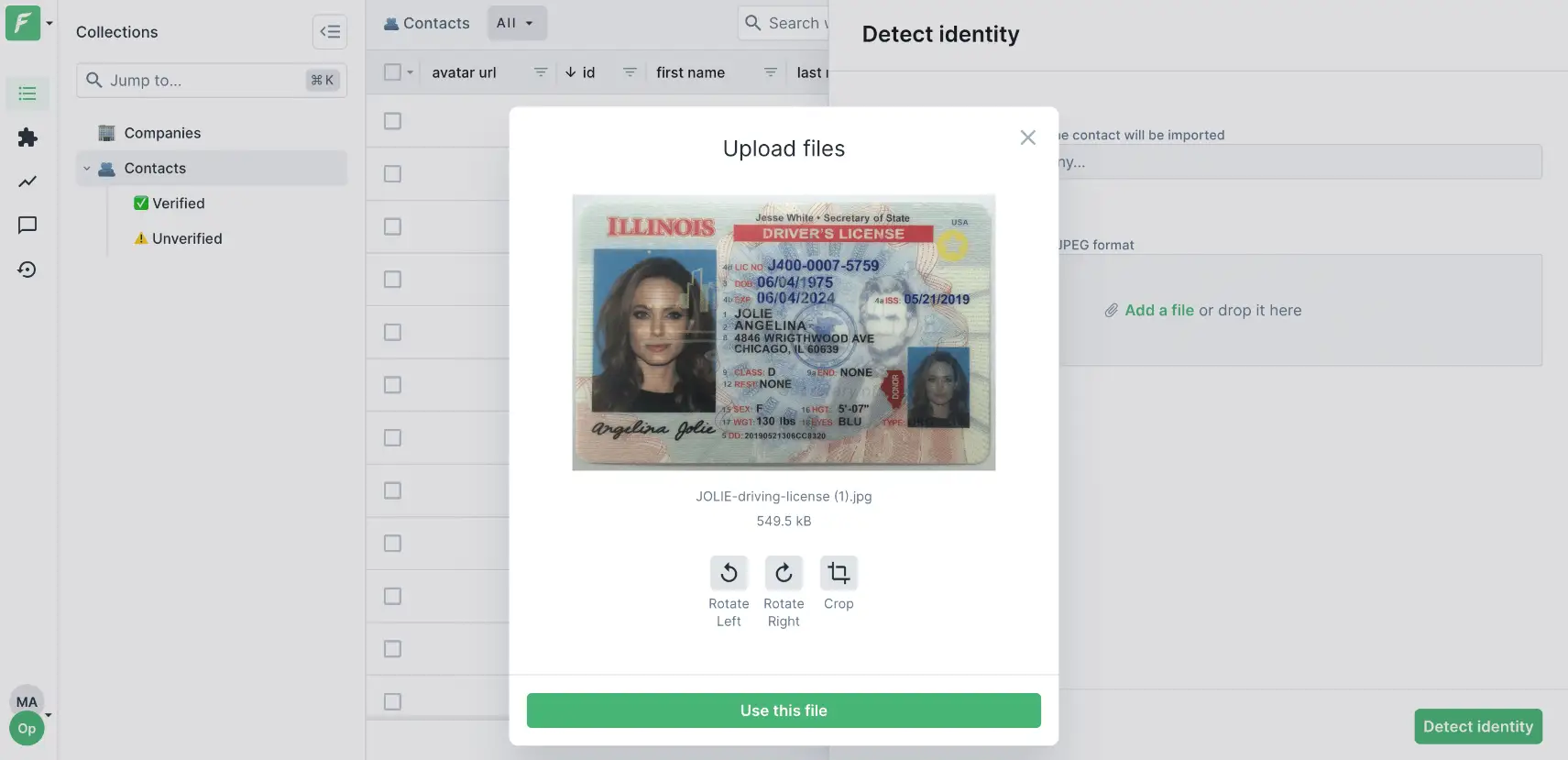 Driver’s license upload in Forest Admin Action form
