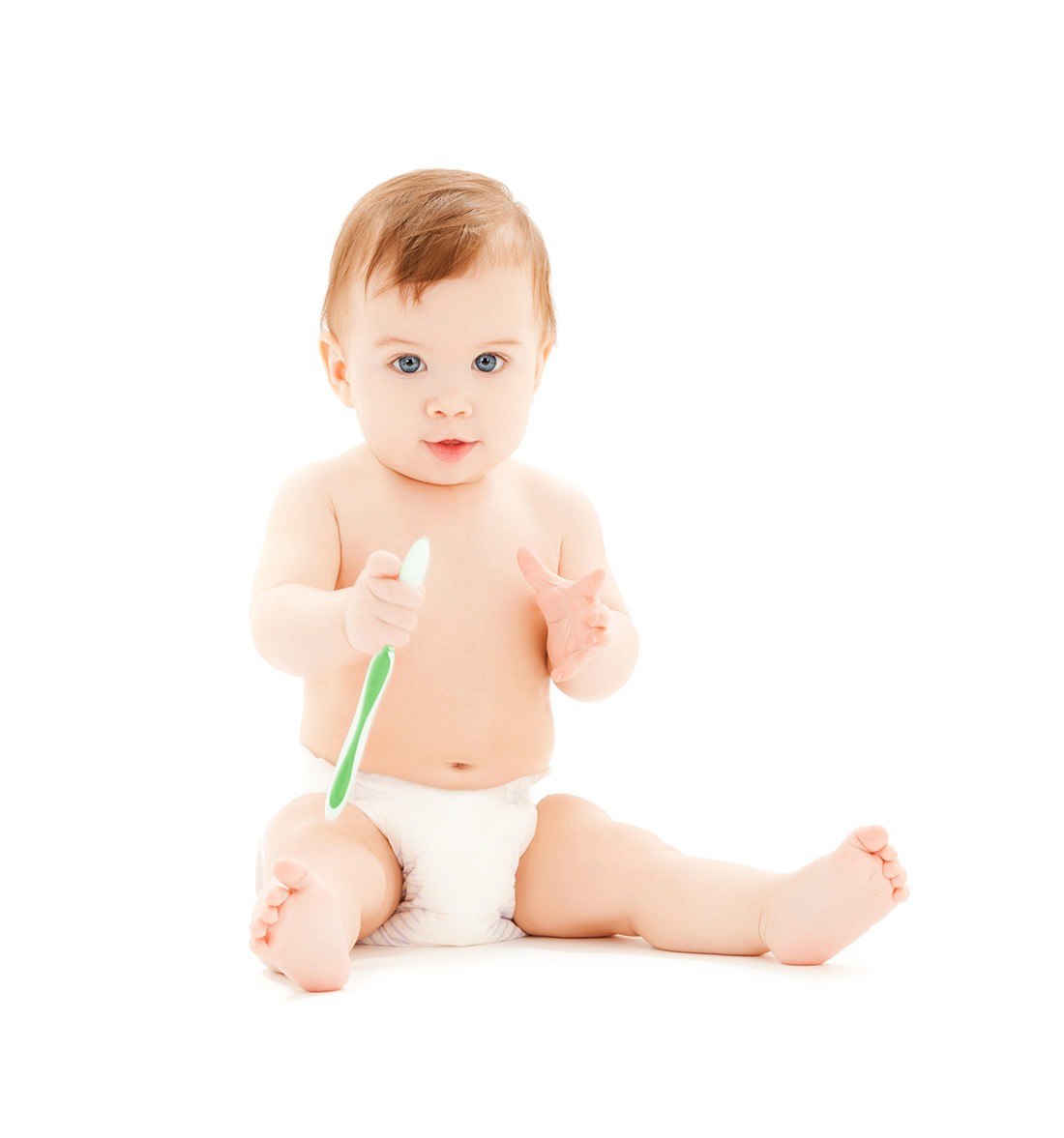Baby with toothbrush. Dr. Rai: Shirlington Pediatric Dentistry, Arlington.