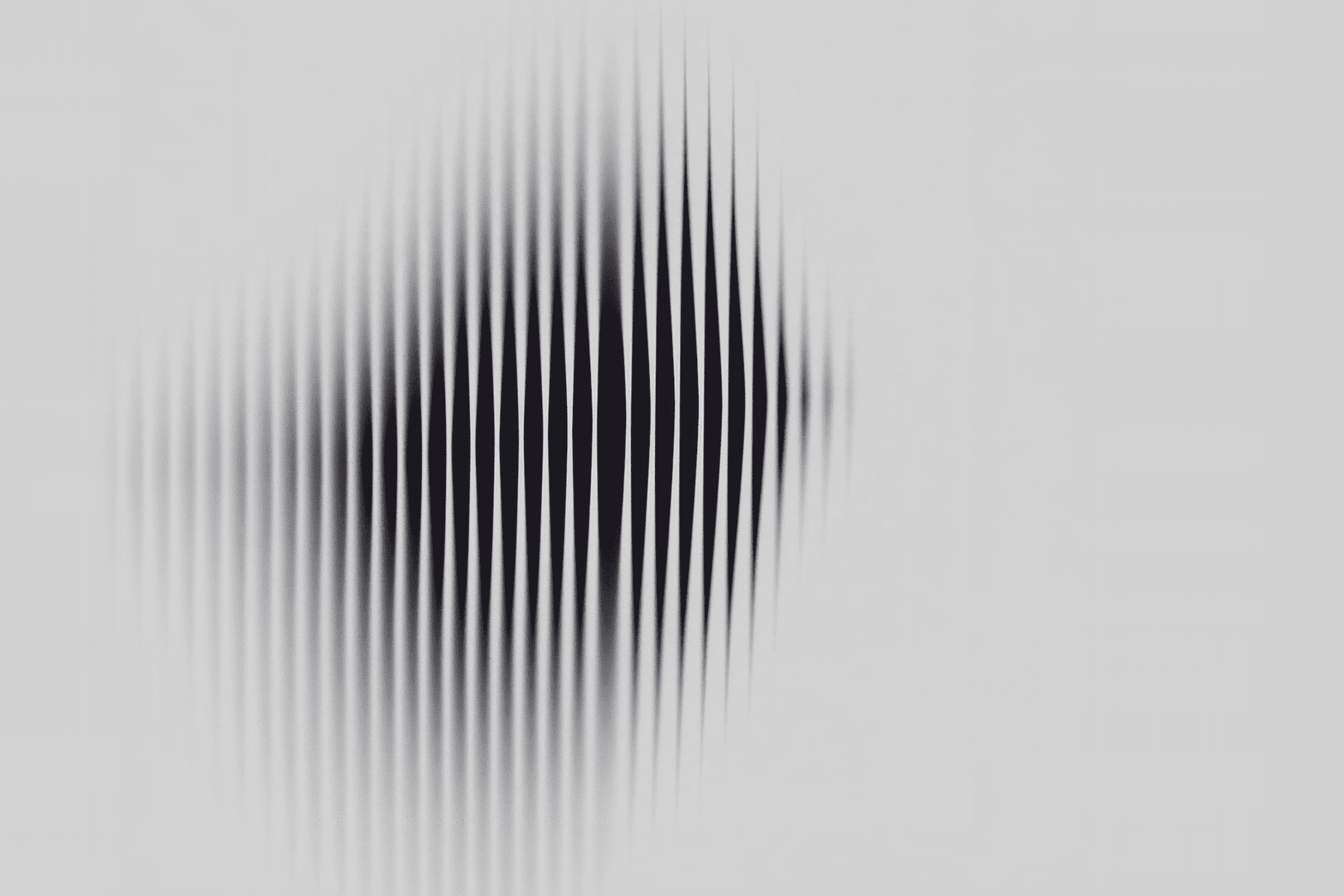 Abstract black and white pattern with vertical lines resembling sound waves on a light gray background.