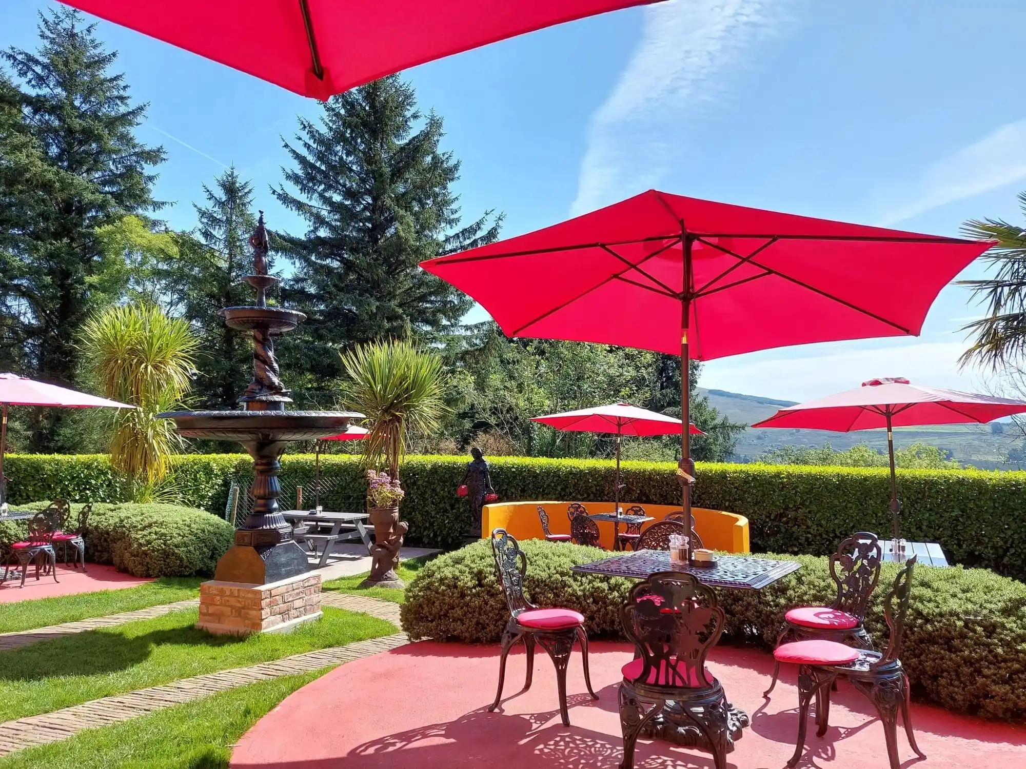 The exterior terrace with umbrellas