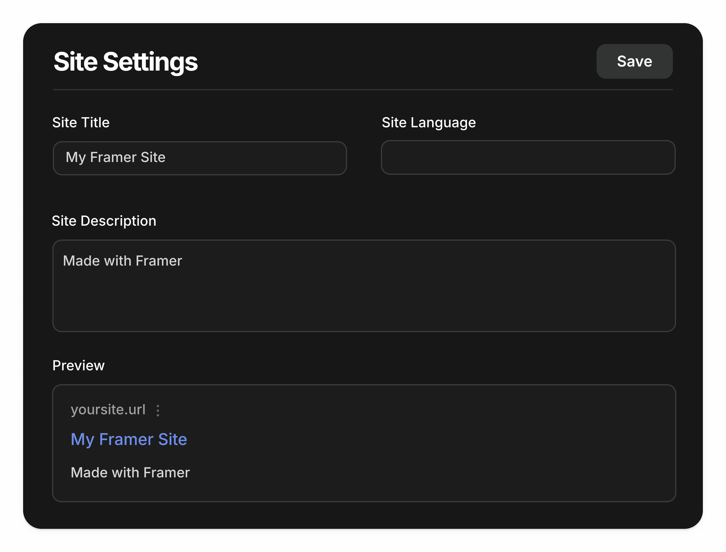 SEO settings of framer website pages