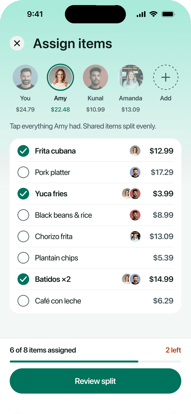 Assign items, light mode
