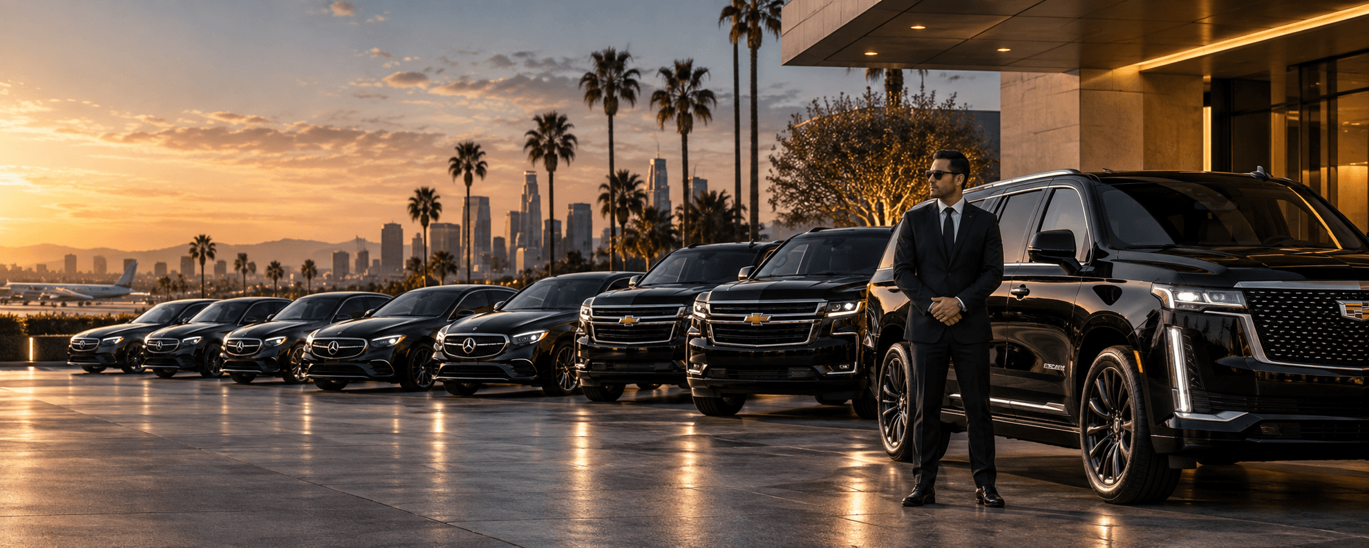 Black premium full-size SUV on a Southern California boulevard