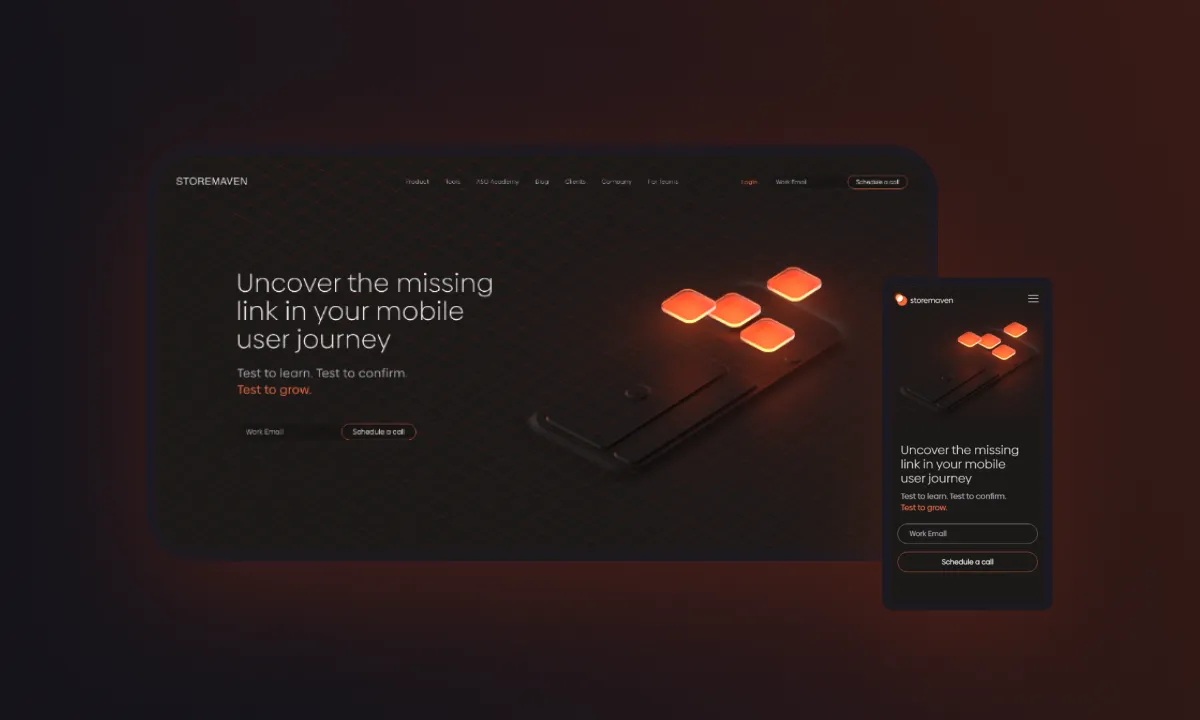 Storemaven website mockup reading "Uncover the missing link in your mobile user journey"