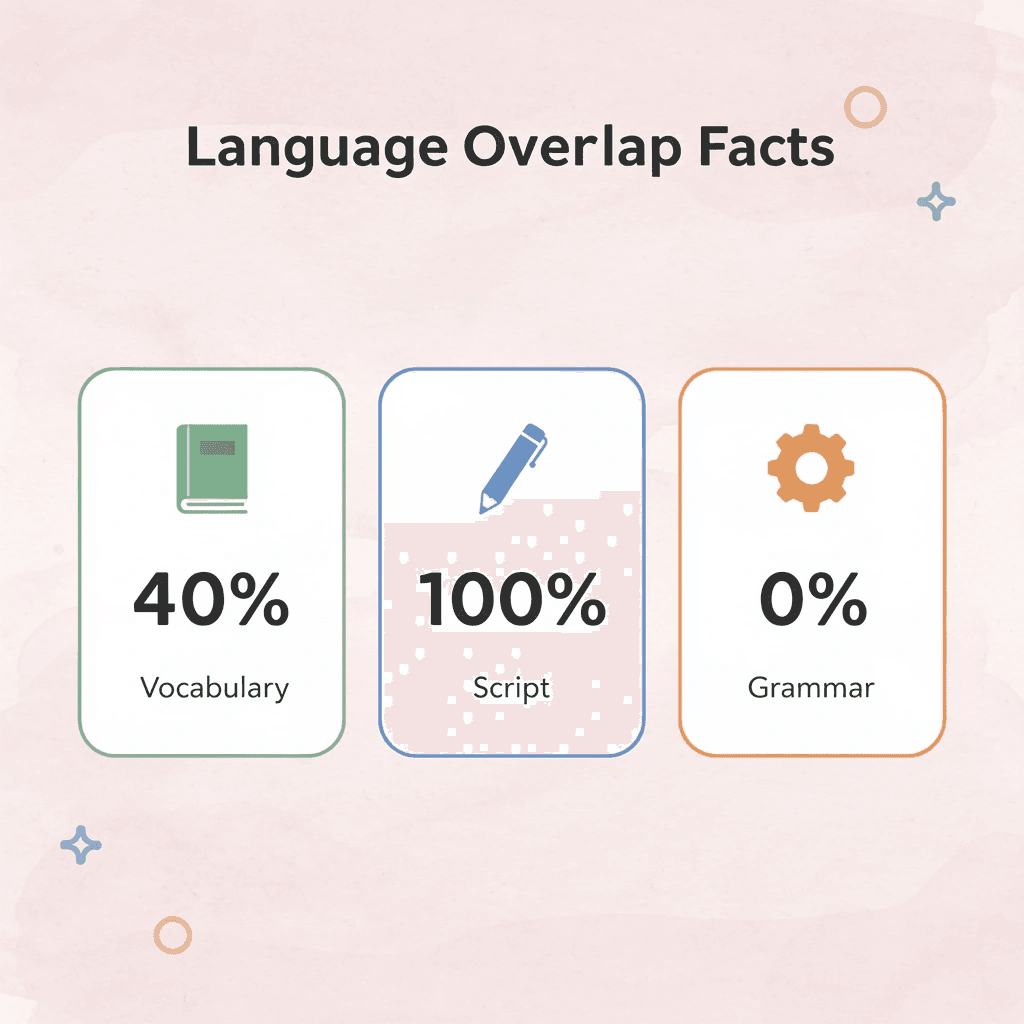 Statistics showing language overlap percentages