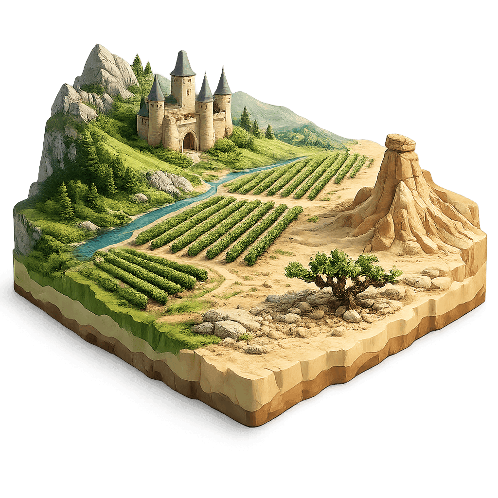 Artistic illustration of the Navarra wine region.
