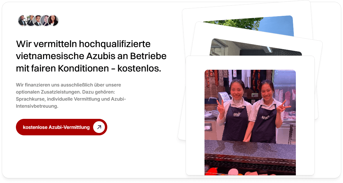 eine sektion, indem vietnamesische Azubis vorgestellt werden, es wir die vermittlung der azubis angeboten