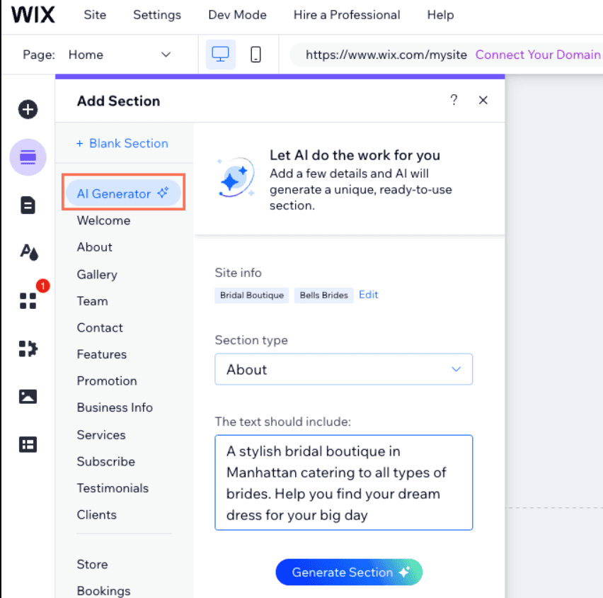 AI-powered web design in Wix Studio