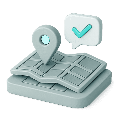 Map pin on document with checkmark