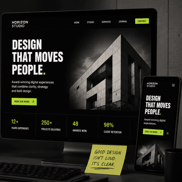 Agency website homepage focused on clarity, visual hierarchy, and results-driven digital experiences.