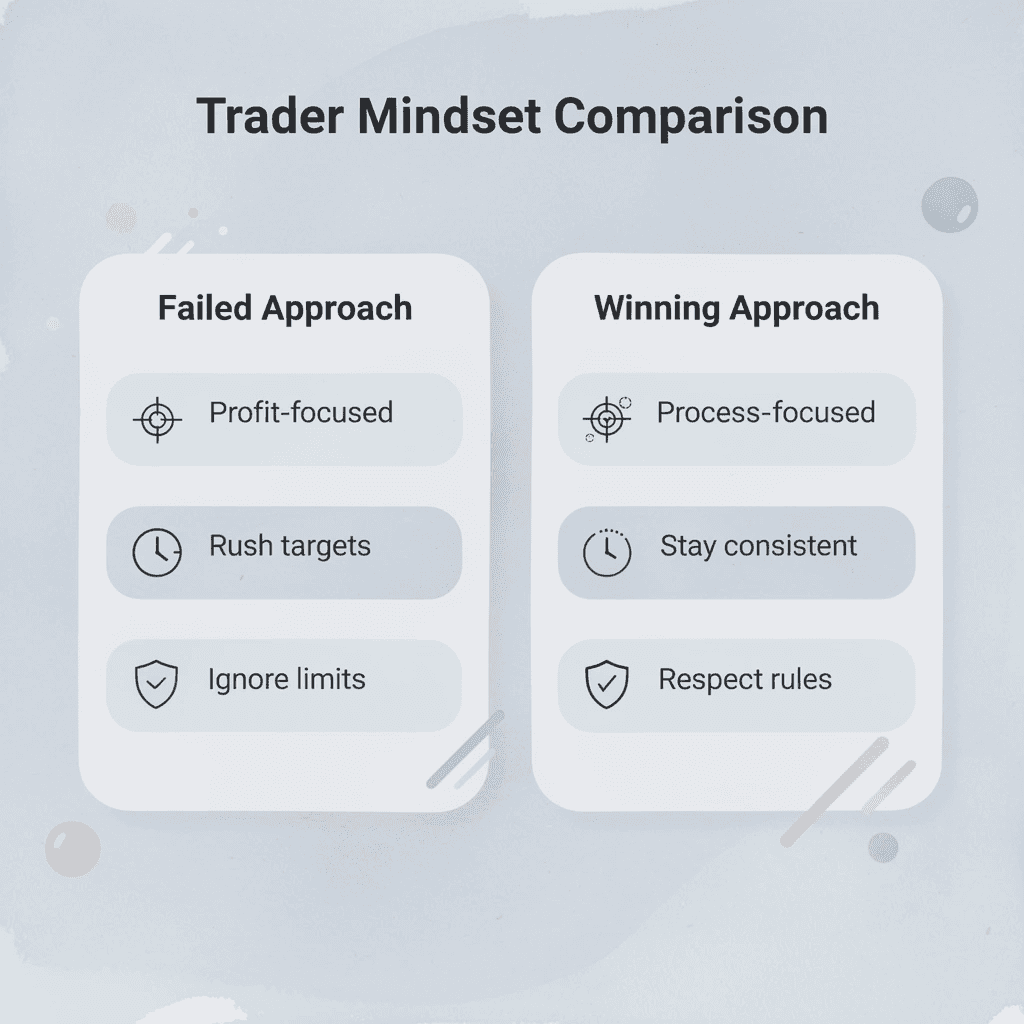 Comparison table showing failed versus successful trader mindsets