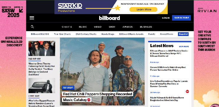 a starkid web banner mockup on billboard dot com. the banner says "Independent musicals on demand!"