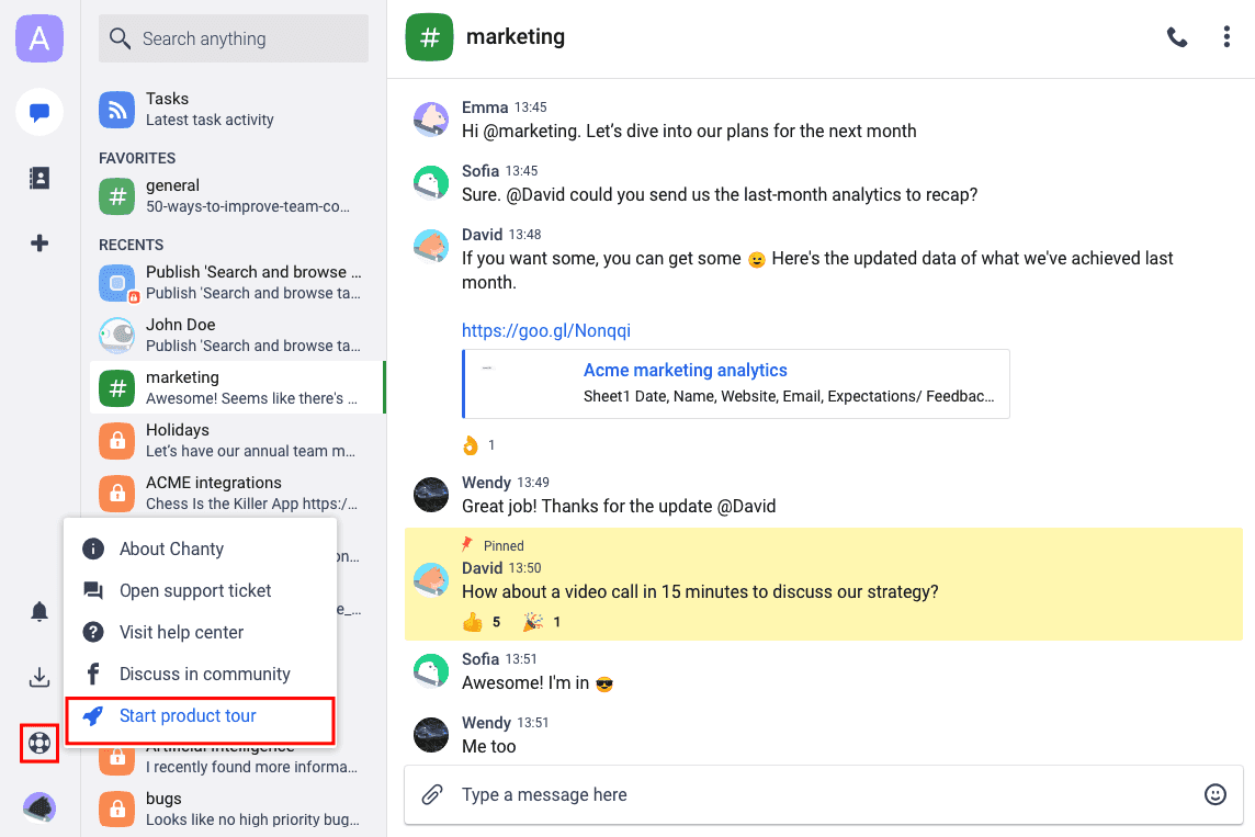 Chanty workspace overviewChanty workspace overview