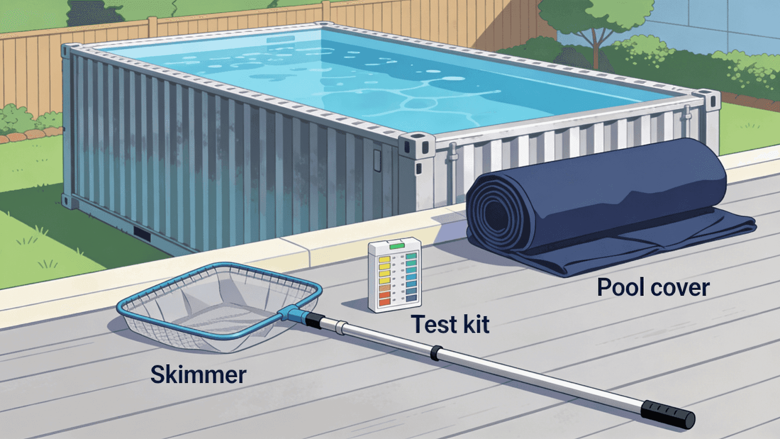 Maintenance costs for shipping container swimming pools including cleaning and chemicals