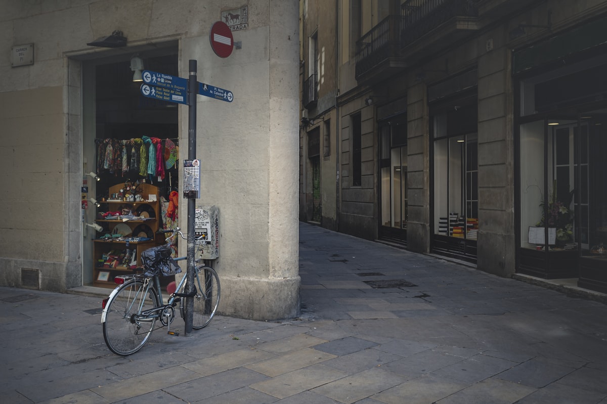 Bicycles parked along a quiet, walkable lane in Barcelona's Gothic Quarter