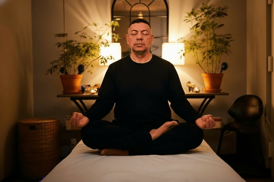 Peter Michel in Lotus Position Meditating