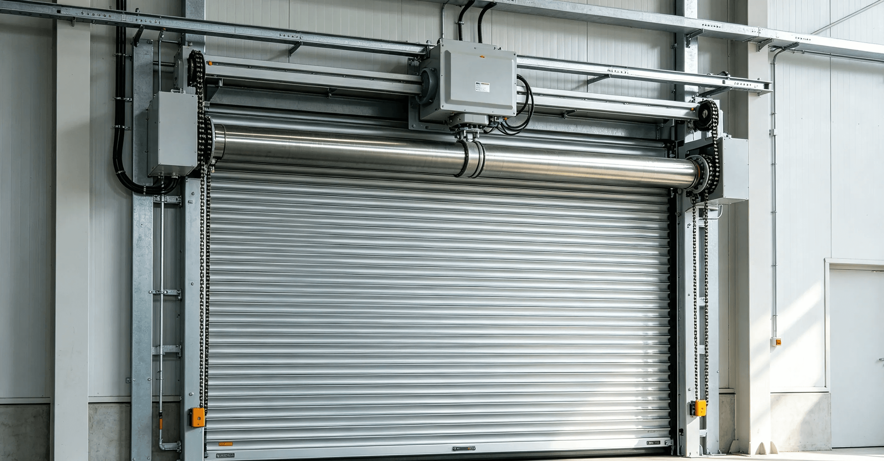 Automated roller shutter system with motor for industrial and commercial applications