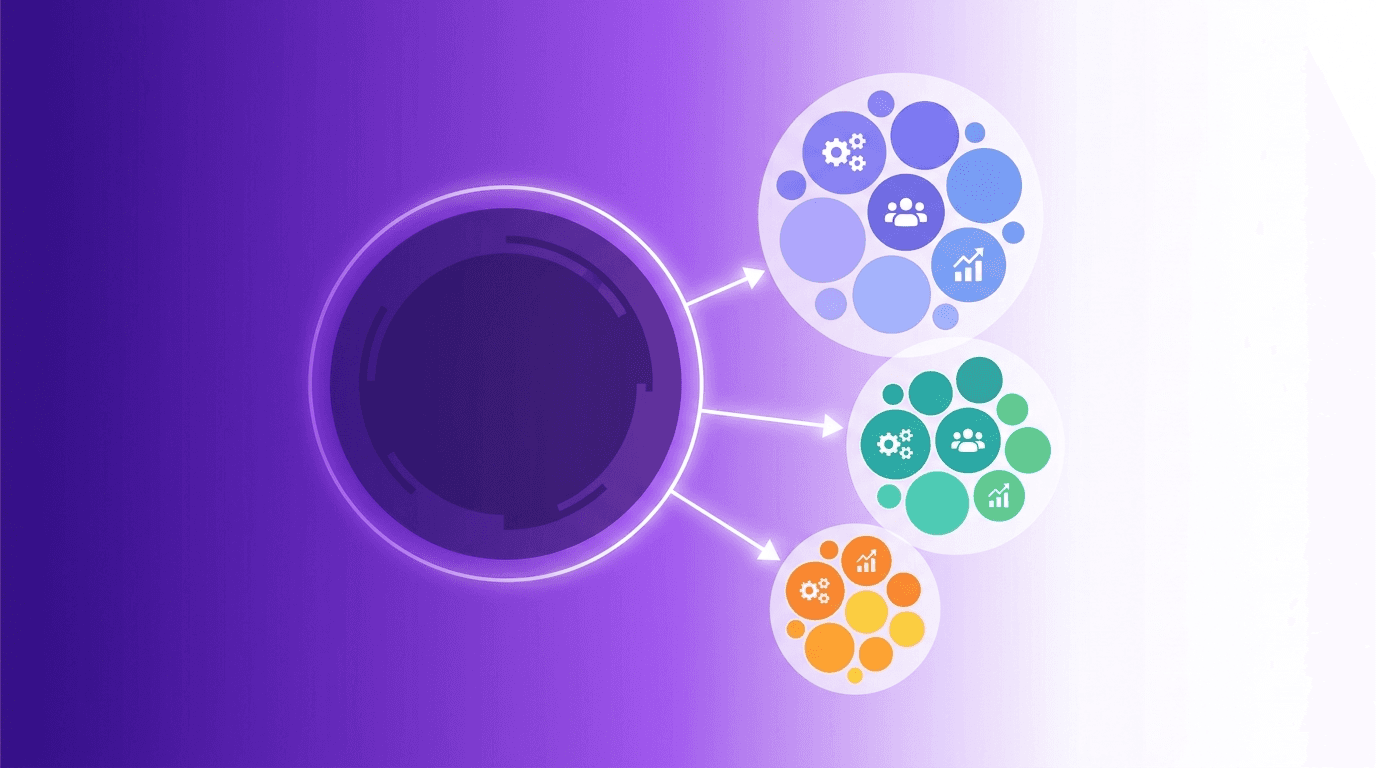 Illustration of an audience splitting into demographic segments for targeted marketing