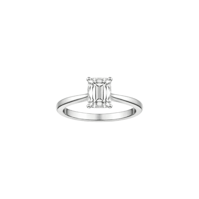 Silver ring with a diamond on a white background