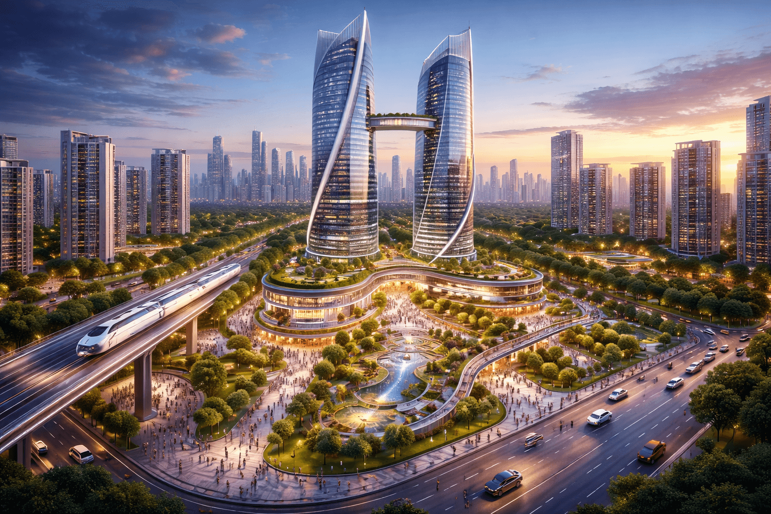 Minimalist sunrise horizon graphic for new commercial development in Gurugram