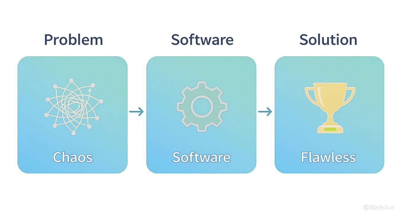 Infographic showing the transition from chaotic manual processes to flawless tournament execution through the use of management software