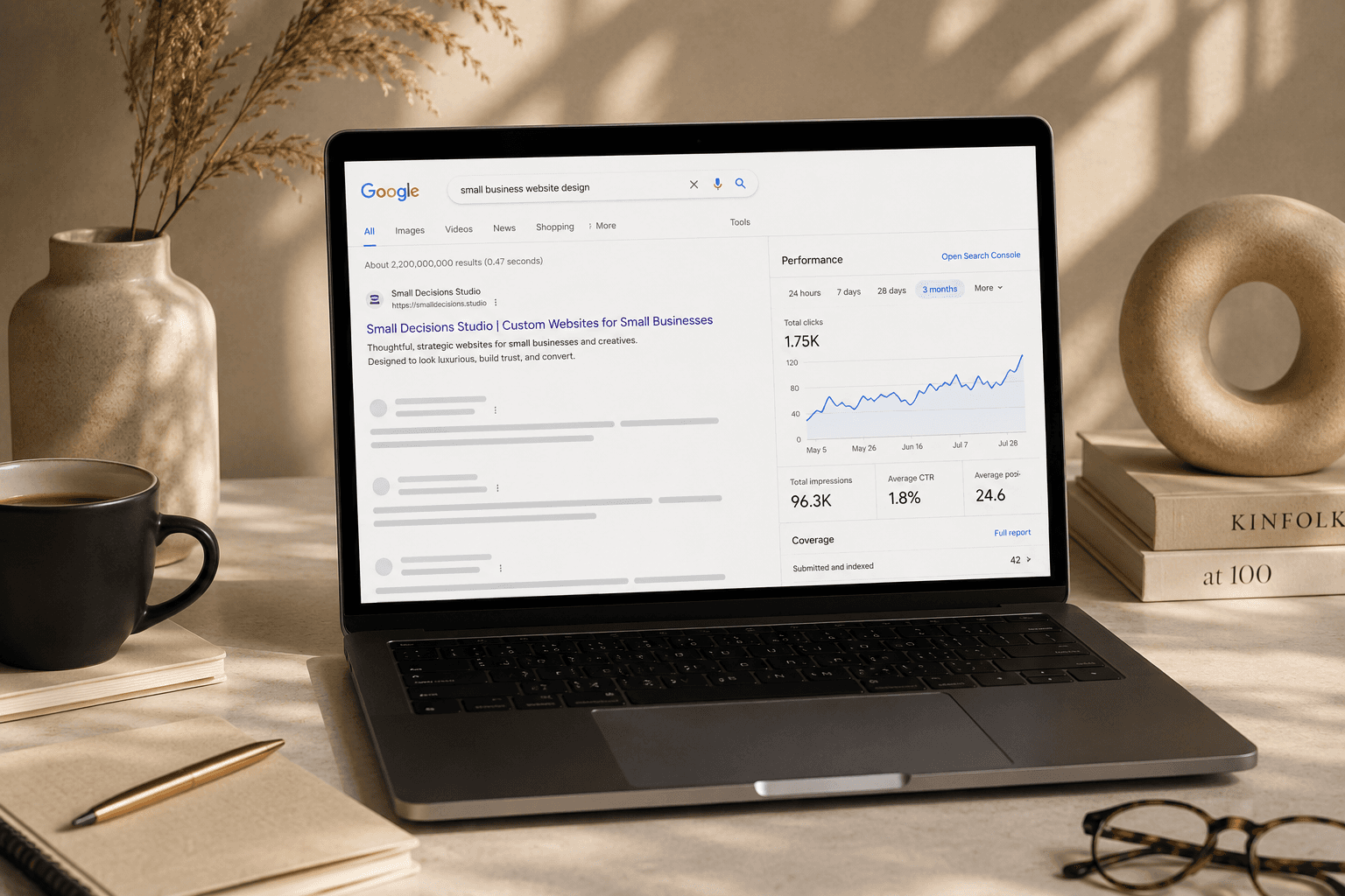 Why is my website not showing up on Google article hero image with SEO analytics dashboard