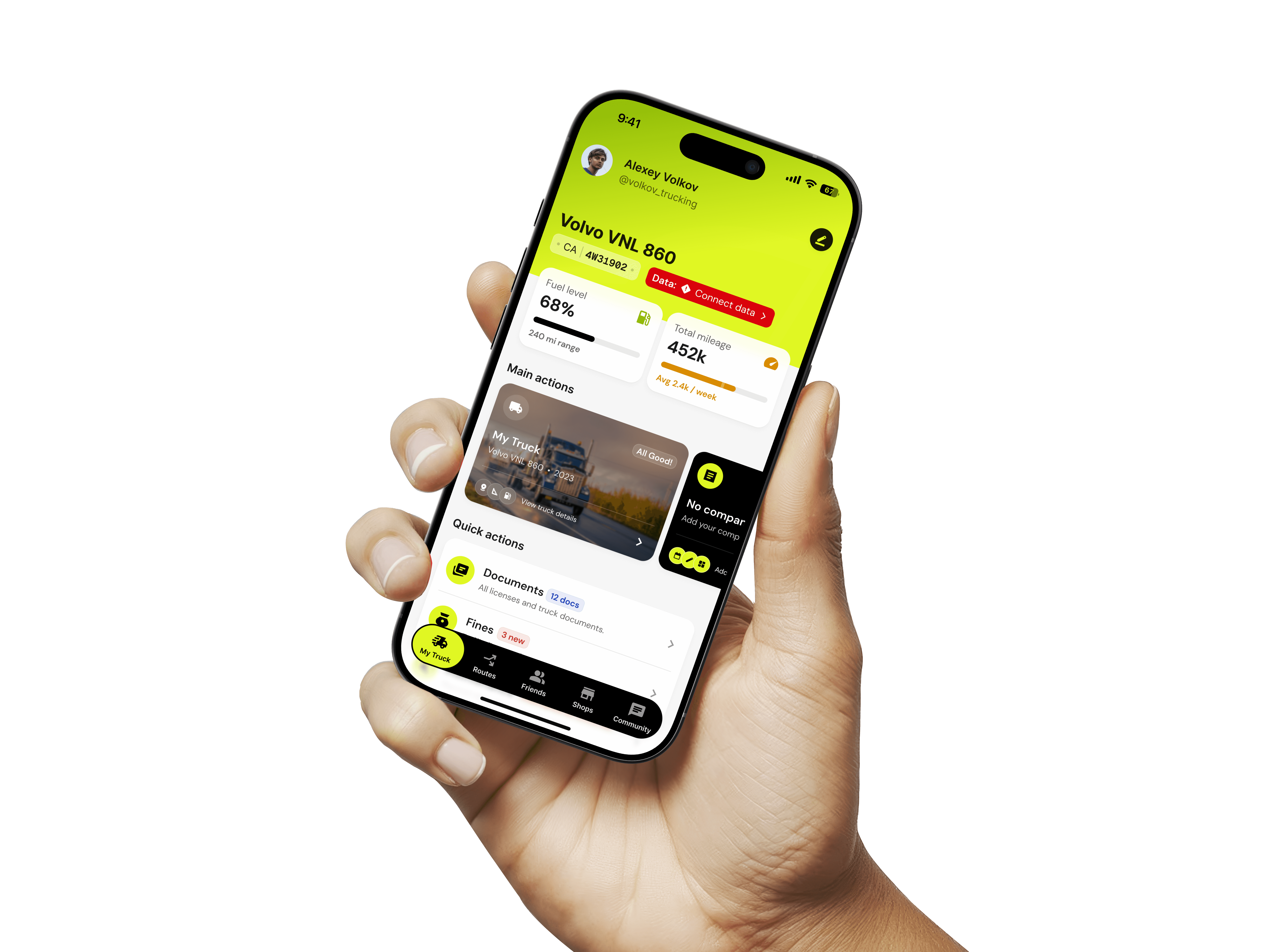 Milebit main screen on hand iphone