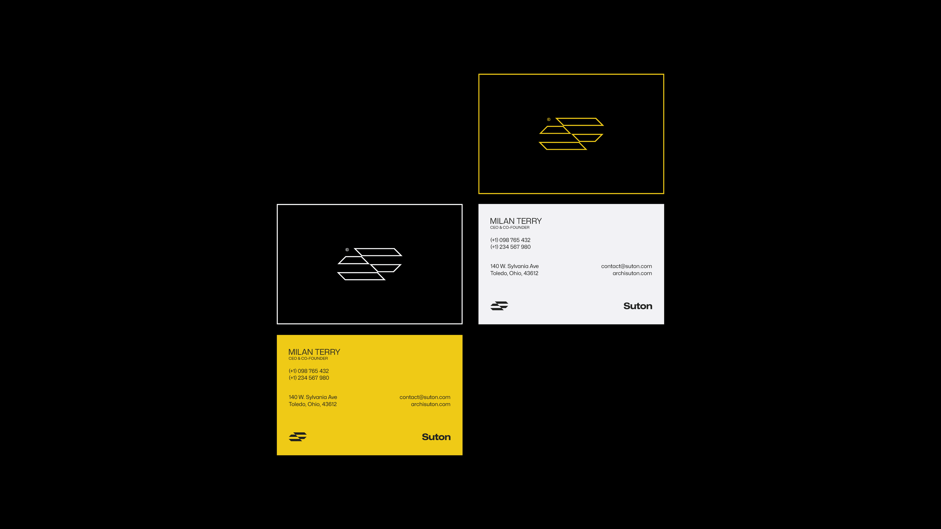 Suton Architecture Company 2D Business Card Presentation, Architecture Company Business Cards In Use