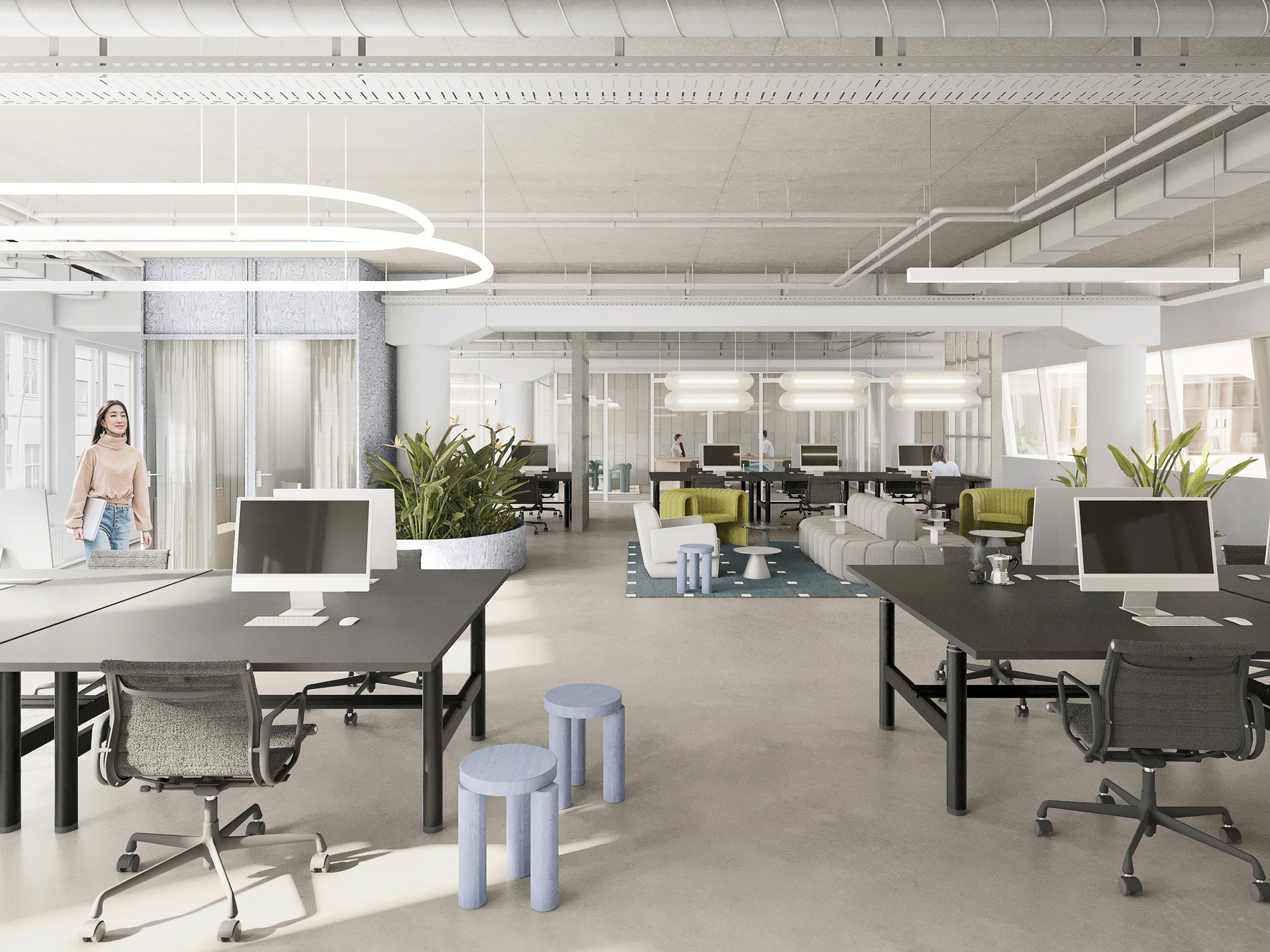 Offene Arbeitsbereiche im Ritterholding-Büro mit Tageslicht und transparenter Raumstruktur