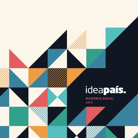 Portada de Memoria Anual 2017, documento de transparencia de IdeaPaís, mostrando figuras geométricas.
