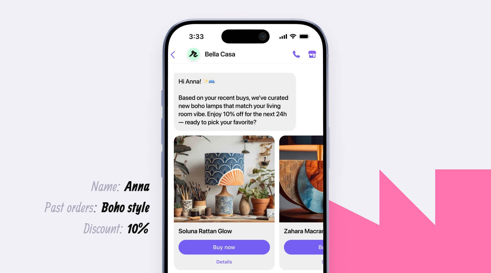 Visual showing a personalized Viber messagging campaign, sent via VibeCart