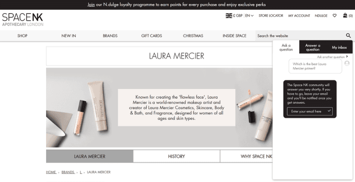 Spacenk website homepage